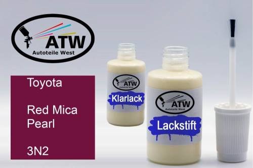 Toyota, Red Mica Pearl, 3N2: 20ml Lackstift + 20ml Klarlack - Set, von ATW Autoteile West.